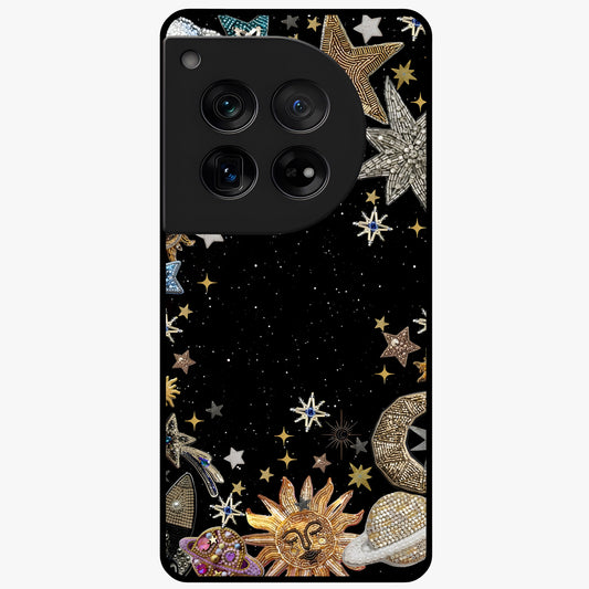 Galactic Jewel Stars Glass Case for 1+12 elegant front view featuring sparkling jewel inspired star artwork