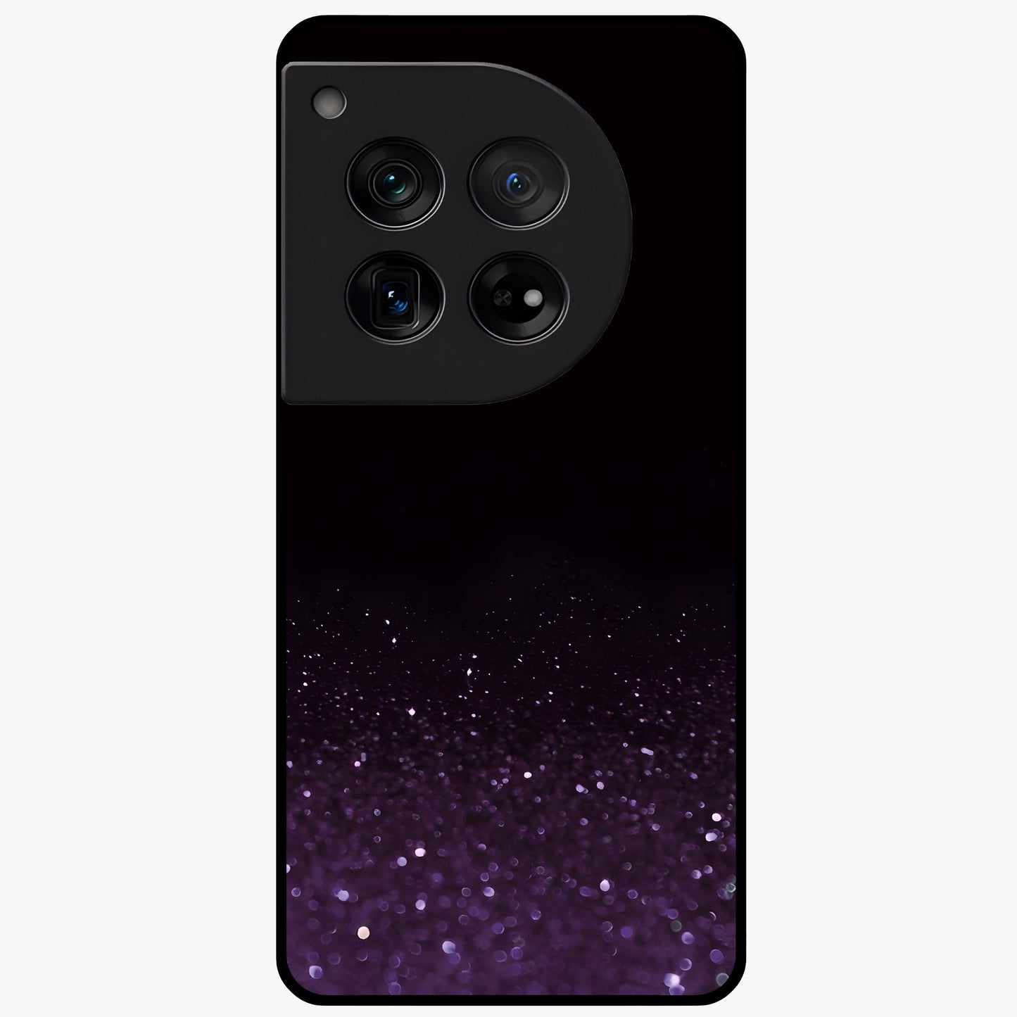 Glittery Purple Bokeh Glass Case for 1+12 vibrant front view featuring sparkling purple bokeh artwork