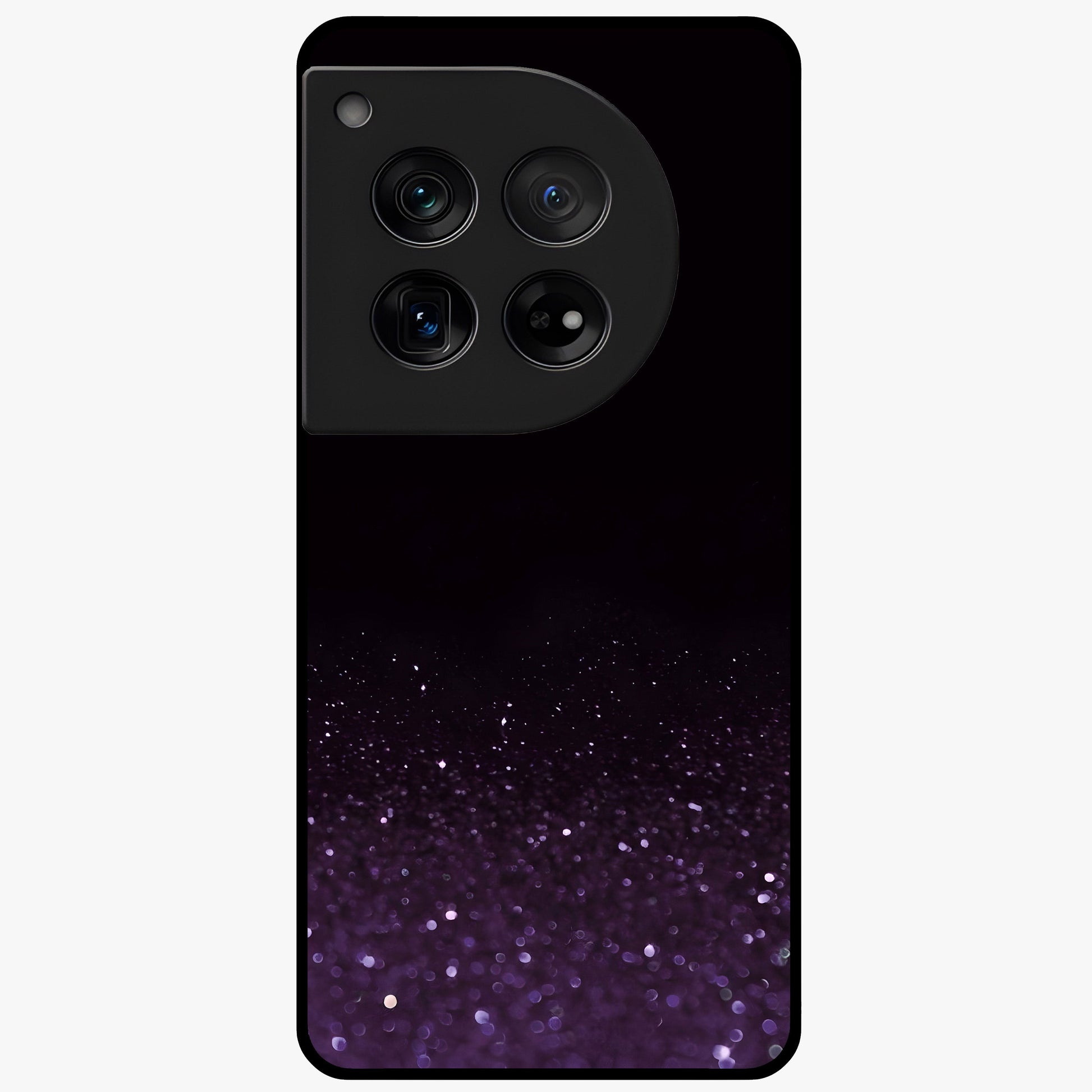 Glittery Purple Bokeh Glass Case for 1+12 vibrant front view featuring sparkling purple bokeh artwork