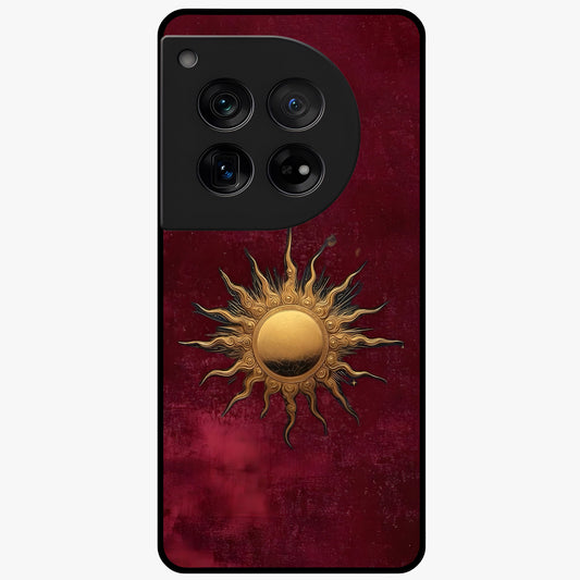 Golden Bloom Fields Glass Case for 1+12 serene front view featuring glowing floral field artwork