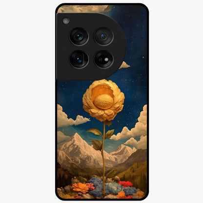 Golden Blossom Elegance Glass Case for 1+12 graceful front view featuring refined golden floral artwork