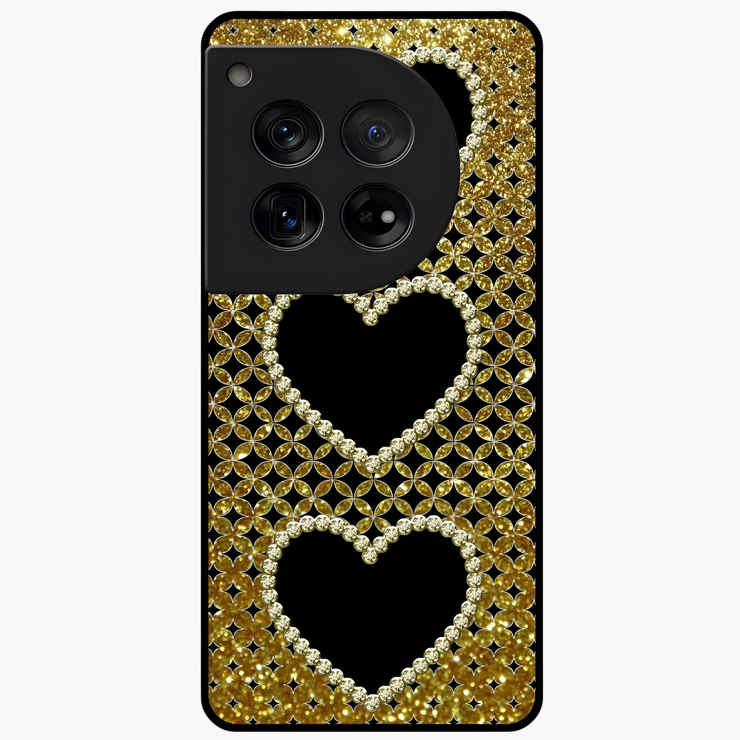 Golden Leaf Dreams Glass Case for 1+12 elegant front view featuring shimmering golden leaf artwork