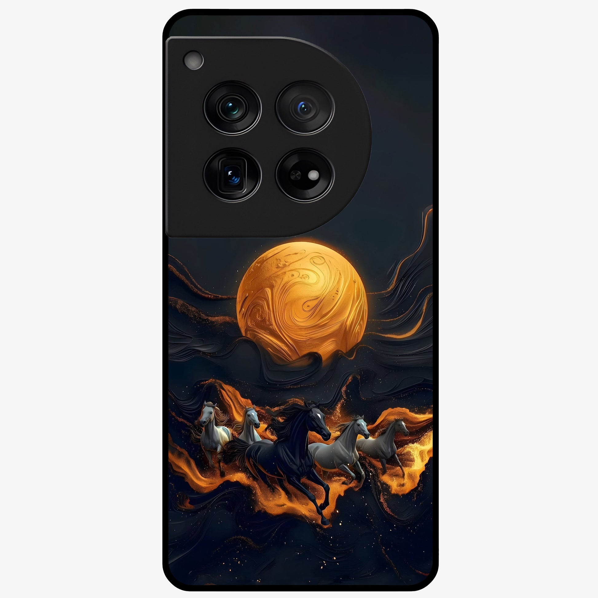 Golden Sun Majesty Glass Case for 1+12 radiant front view featuring majestic sun artwork in golden hues