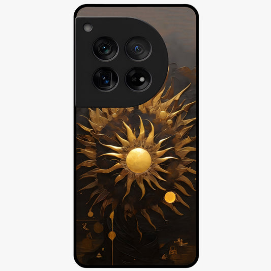 Golden Sun Minimalism Glass Case for 1+12 clean front view featuring minimalist golden sun artwork