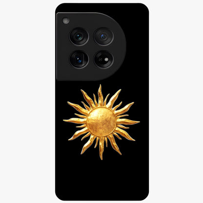 Golden Wave Rise Glass Case for 1+12 dynamic front view featuring flowing wave artwork in golden tones