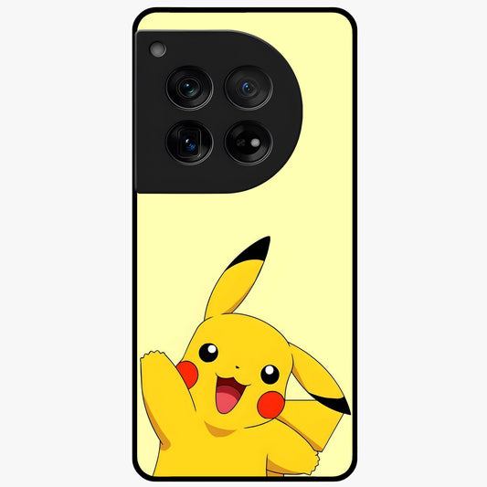 Happy Electric Pikachu Glass Case for 1+12 energetic front view featuring electric themed cartoon artwork