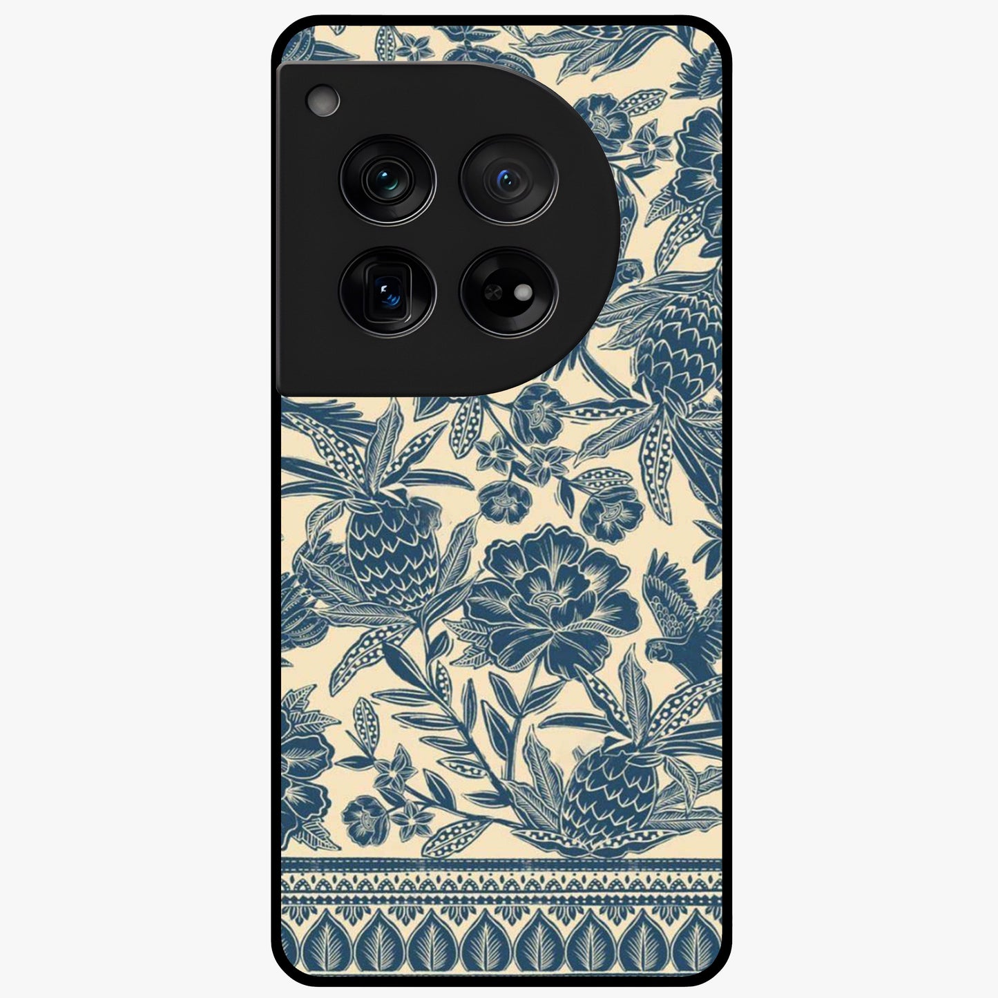 Heirloom Wild Bloom Glass Case for 1+12 elegant front view featuring vintage inspired wild floral artwork