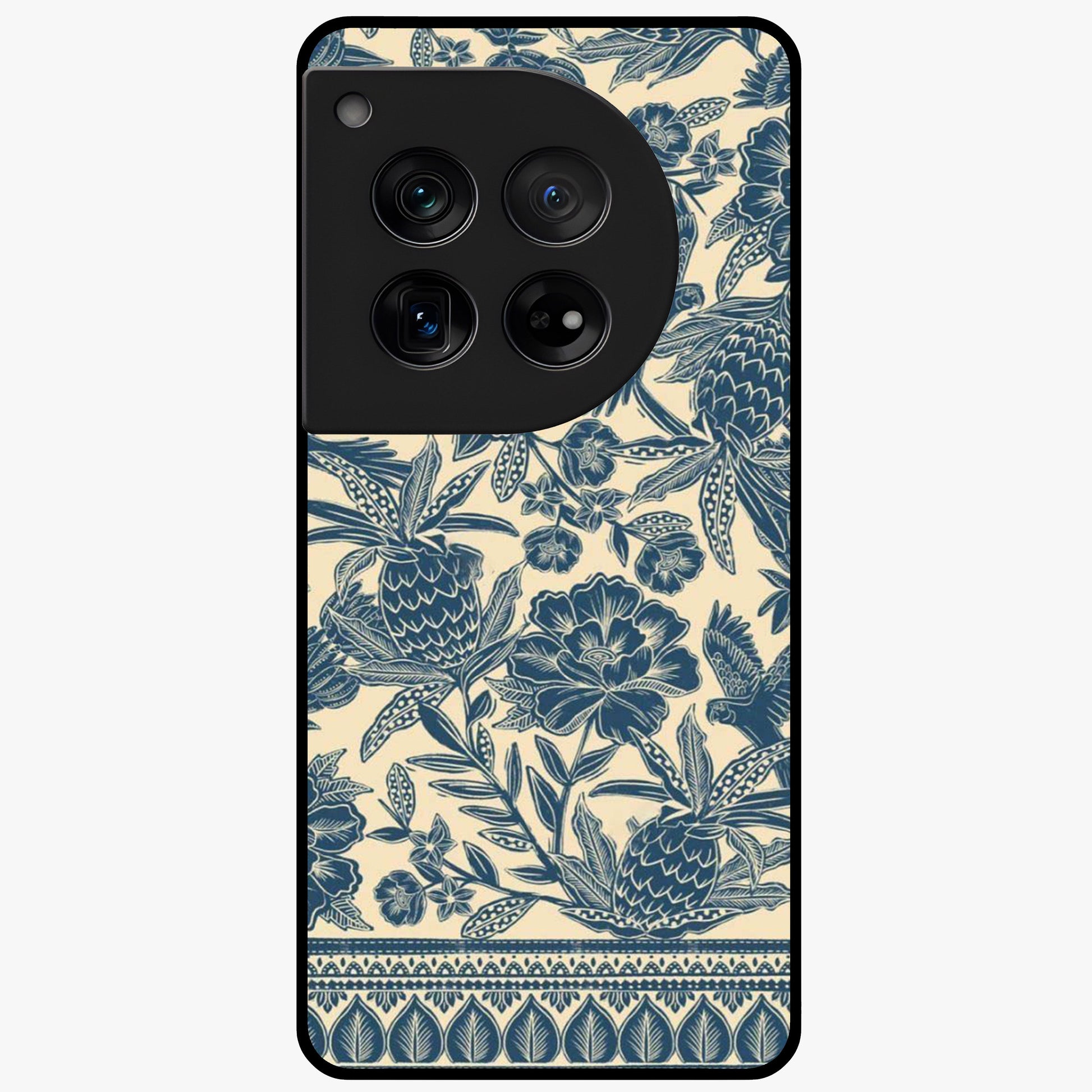 Heirloom Wild Bloom Glass Case for 1+12 elegant front view featuring vintage inspired wild floral artwork