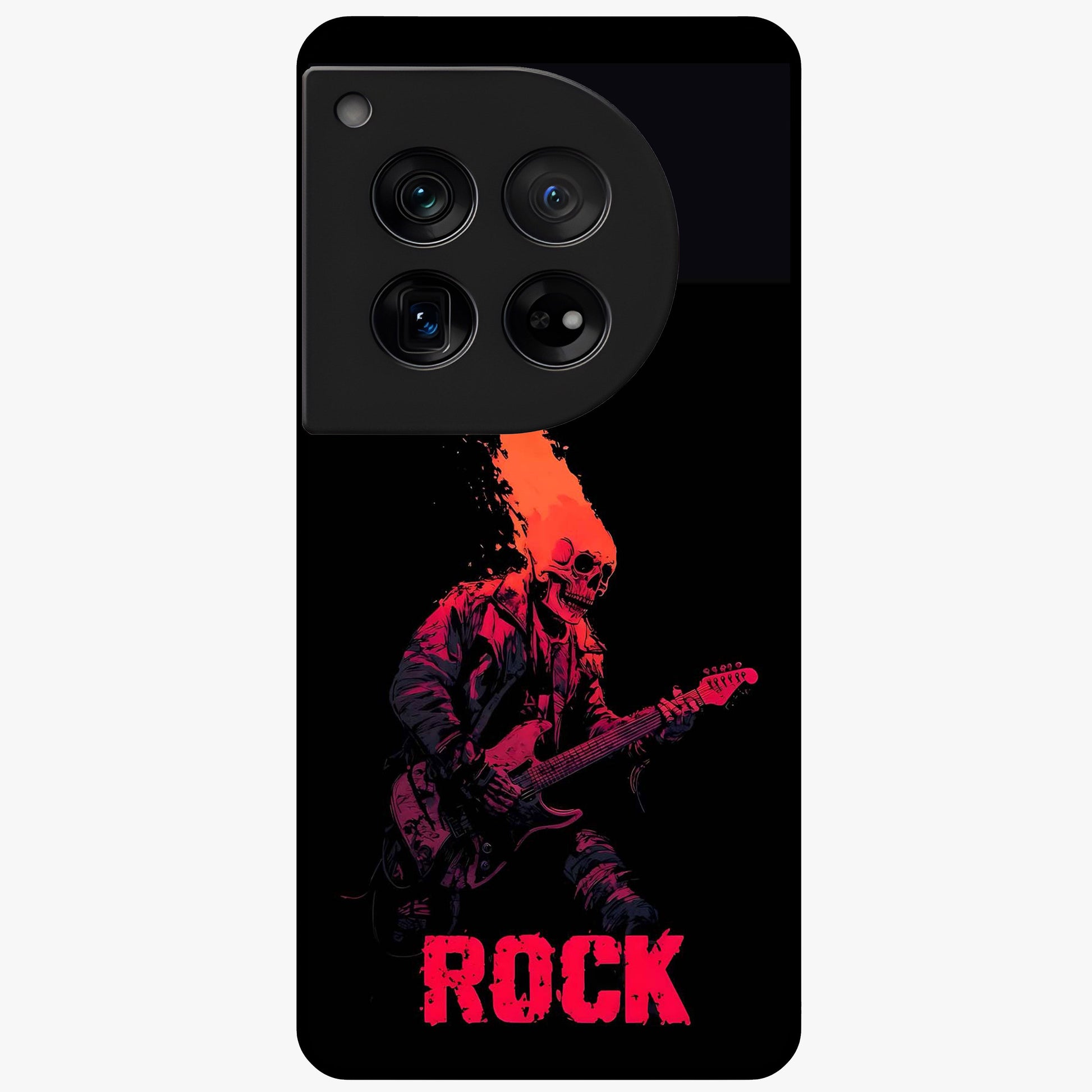 Hellfire Rock Anthem Glass Case for 1+12 showing full back design in clean flat view with fiery rock-inspired artwork and glossy glass finish.