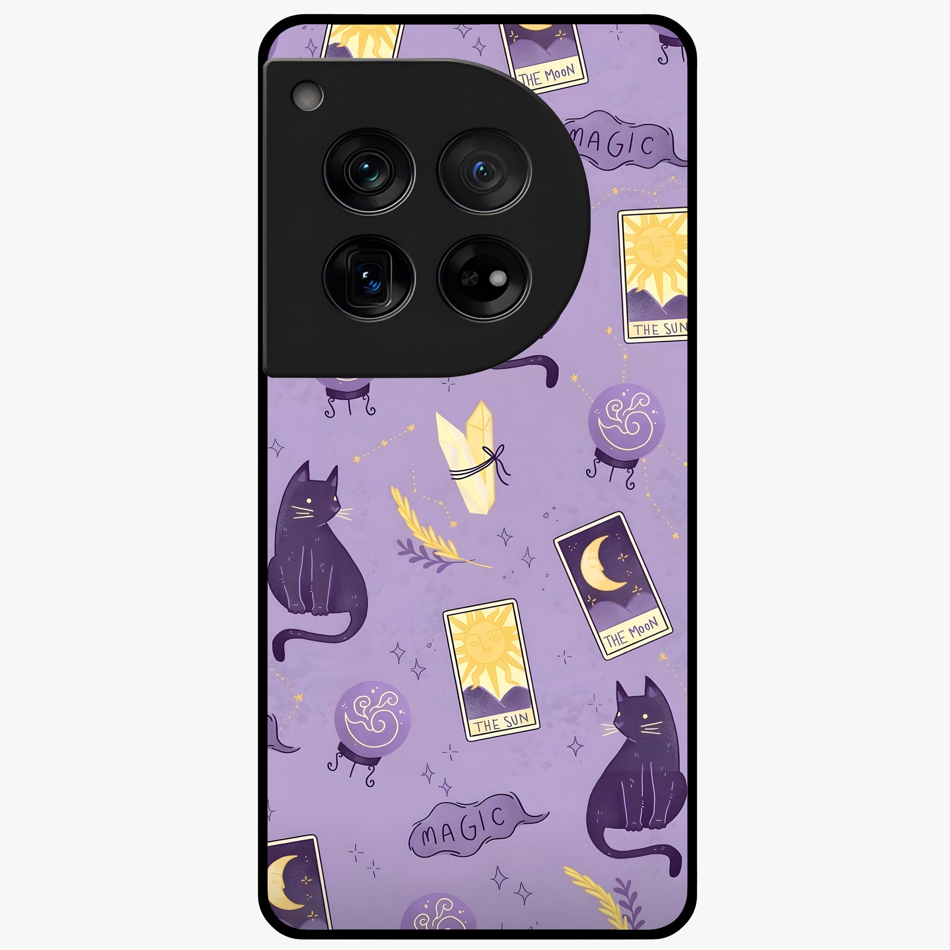 Humble Magic Cats Glass Case for 1+12 showing full back design in clean flat view with whimsical cat artwork and glossy glass finish.