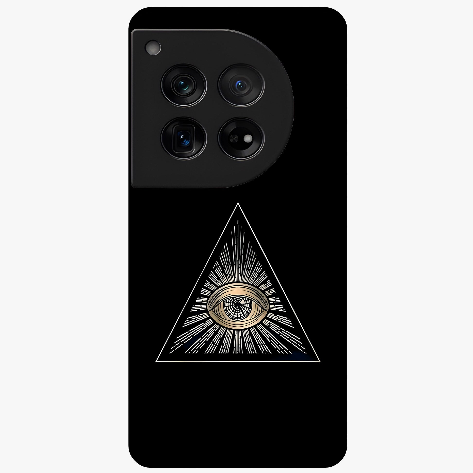 Illuminati Evil Glass Case for 1+12 showing full back design in clean flat view with bold symbolic artwork and glossy glass finish.