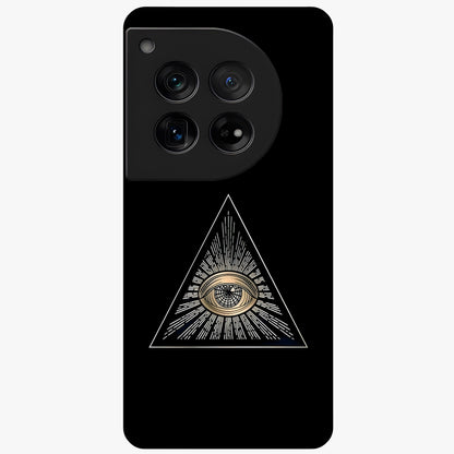 Illuminati Evil Glass Case for 1+12 showing full back design in clean flat view with bold symbolic artwork and glossy glass finish.
