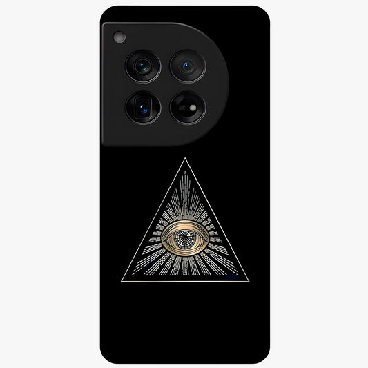 Illuminati Evil Glass Case for 1+12 showing full back design in clean flat view with bold symbolic artwork and glossy glass finish.