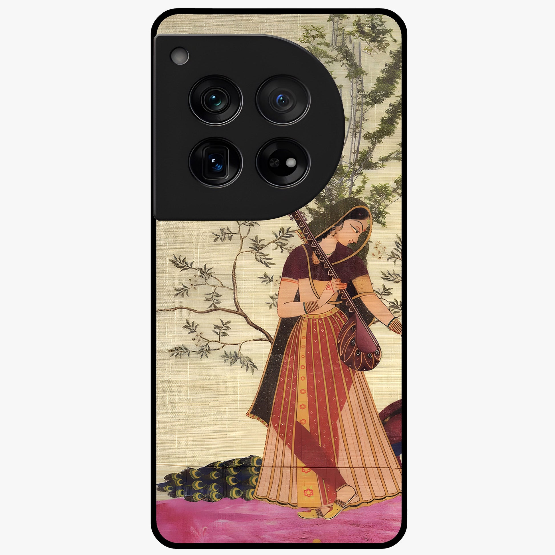 Lady With Veena Art Glass Case for 1+12 elegant front view featuring classical musical inspired artwork