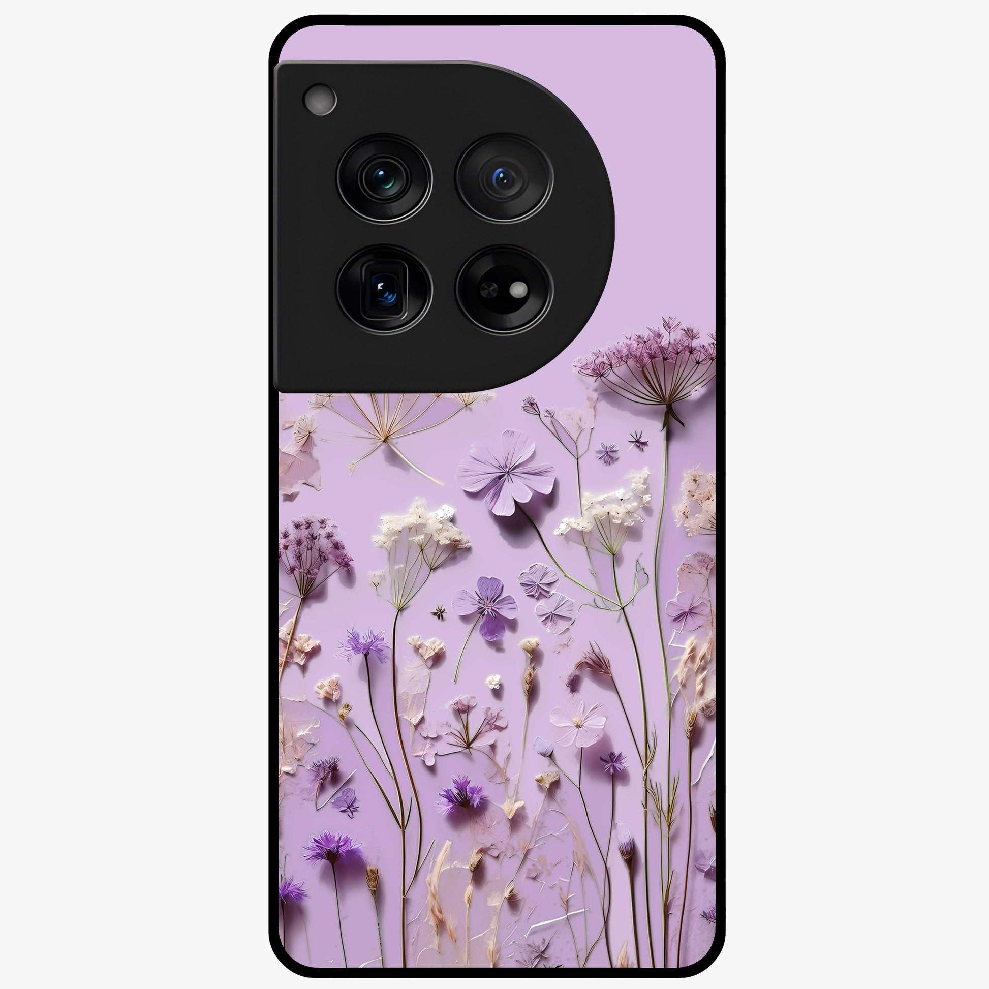 Lavender Blossom Dream Glass Case for 1+12 soft front view featuring delicate lavender floral artwork
