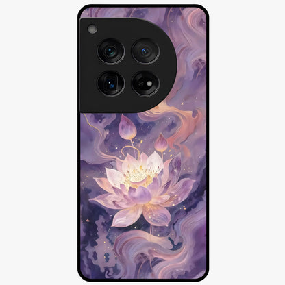 Lavender Lotus Muse Glass Case for 1+12 elegant front view featuring lotus artwork in calming lavender tones