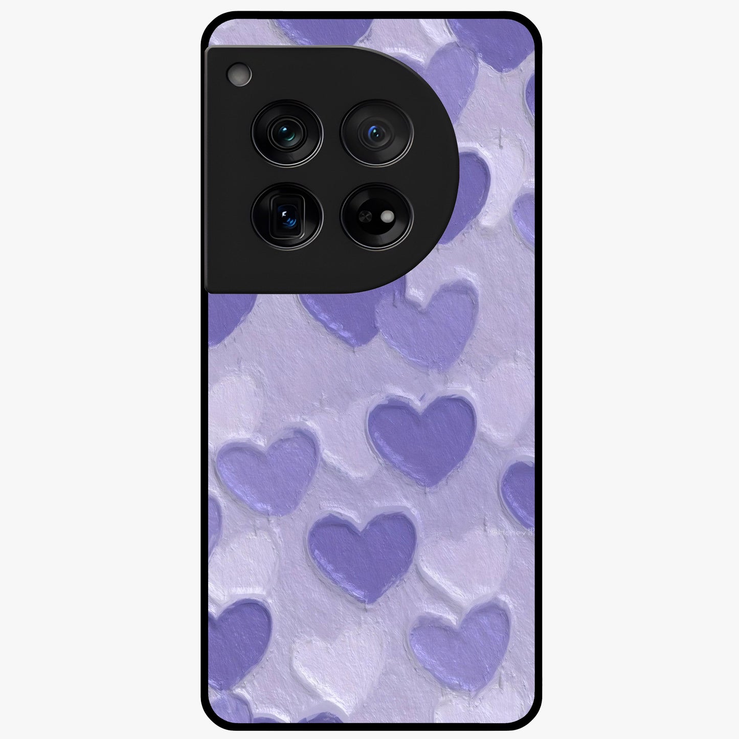 Lavender Paper Hearts Glass Case for 1+12 cute front view featuring layered heart artwork in soft lavender tones