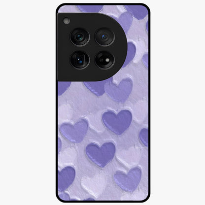 Lavender Paper Hearts Glass Case for 1+12 cute front view featuring layered heart artwork in soft lavender tones