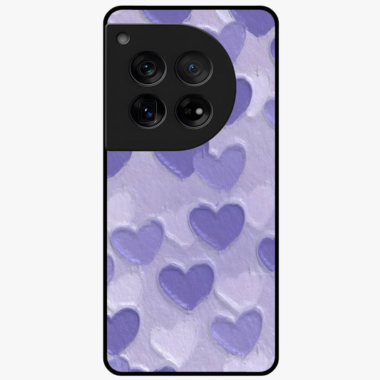 Lavender Paper Hearts Glass Case for 1+12 cute front view featuring layered heart artwork in soft lavender tones