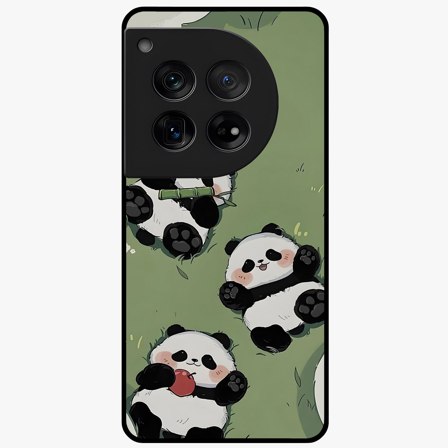 Lazy Panda Picnic Glass Case for 1+12 adorable front view featuring playful panda picnic themed artwork