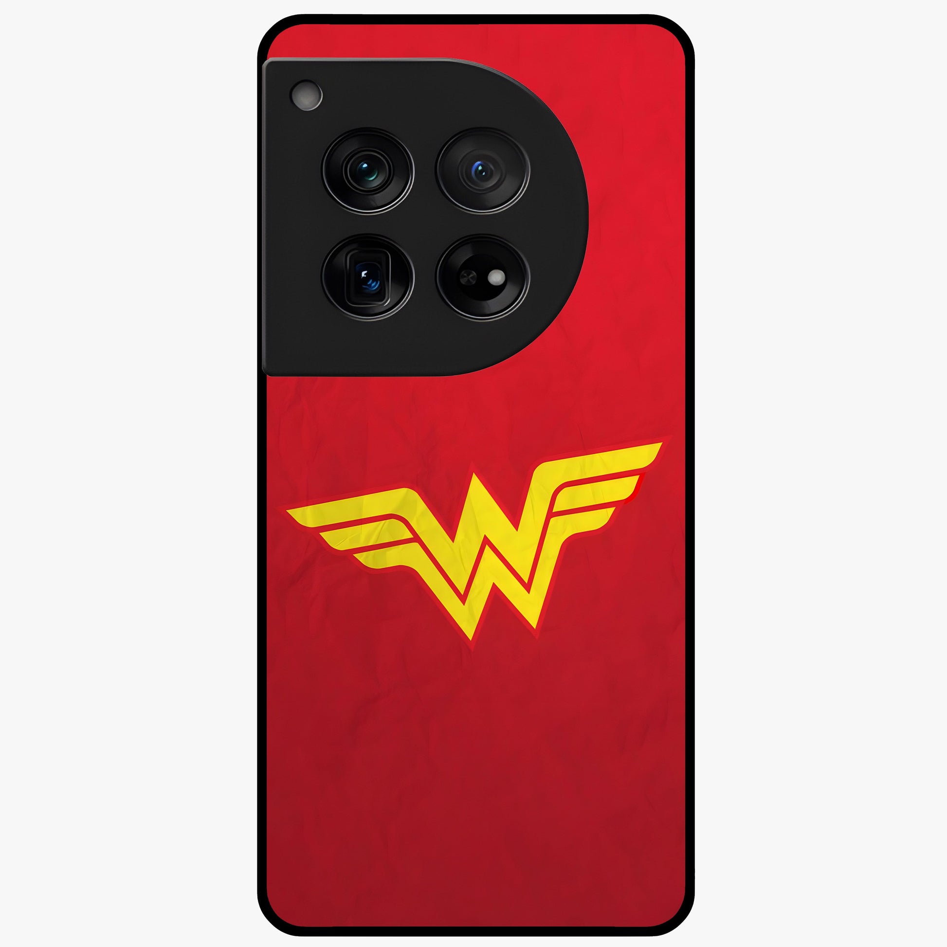 Legendary Wonder Power Glass Case for 1+12 dynamic front view featuring bold superhero inspired artwork