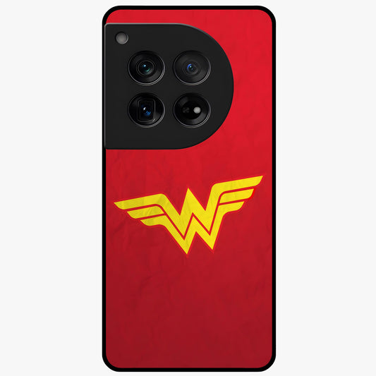 Legendary Wonder Power Glass Case for 1+12 dynamic front view featuring bold superhero inspired artwork