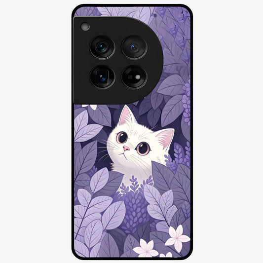 Lilac Hide Peek Cat Glass Case for 1+12 adorable front view featuring playful cat artwork in lilac tones