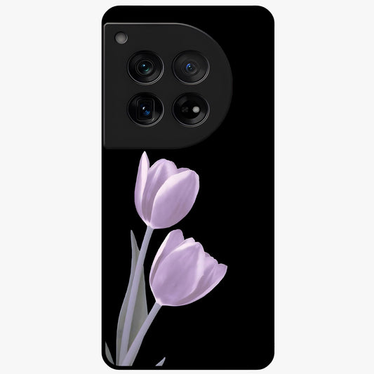 Lilac Tulip Flowers Glass Case for 1+12 elegant front view featuring tulip floral artwork in soft lilac tones
