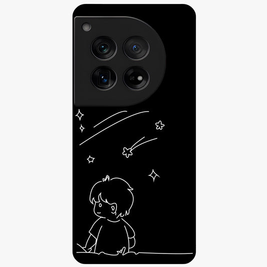 Line Art Boy With Shooting Stars Glass Case for 1+12 artistic front view featuring minimal line art character with star accents