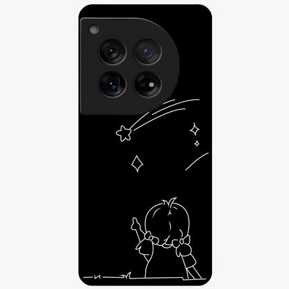 Line Art Girl With Shooting Stars Glass Case for 1+12 elegant front view featuring minimal line art character with shooting stars