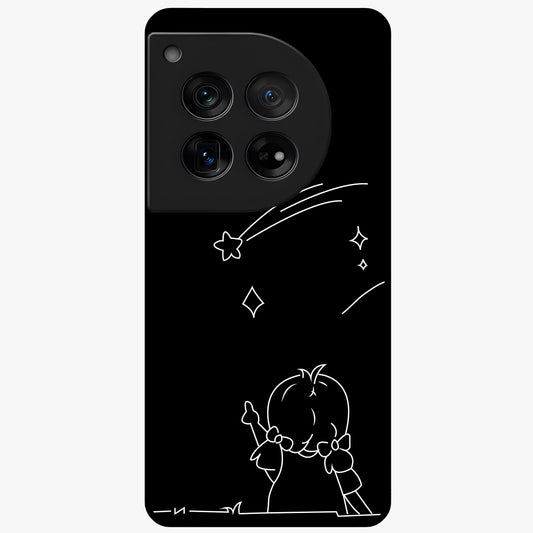 Line Art Girl With Shooting Stars Glass Case for 1+12 elegant front view featuring minimal line art character with shooting stars