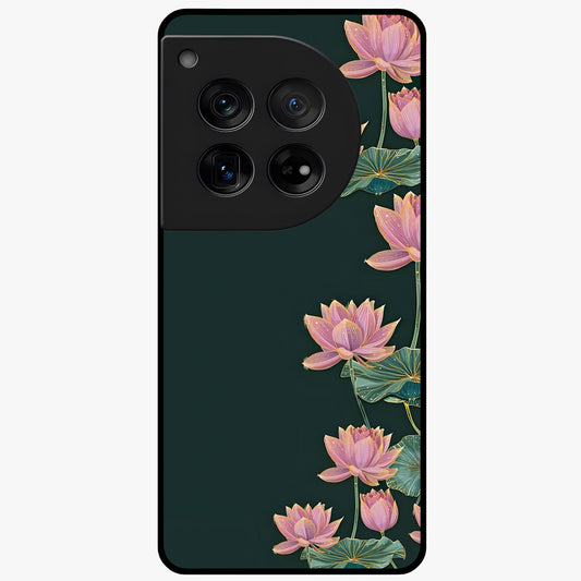 Lotus Bloom Serenity Glass Case for 1+12 peaceful front view featuring elegant lotus floral artwork
