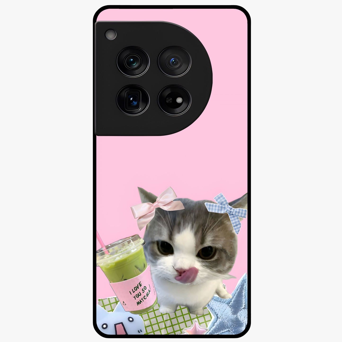 Love Matcha Cat Glass Case for 1+12 adorable front view featuring cute cat artwork with matcha theme