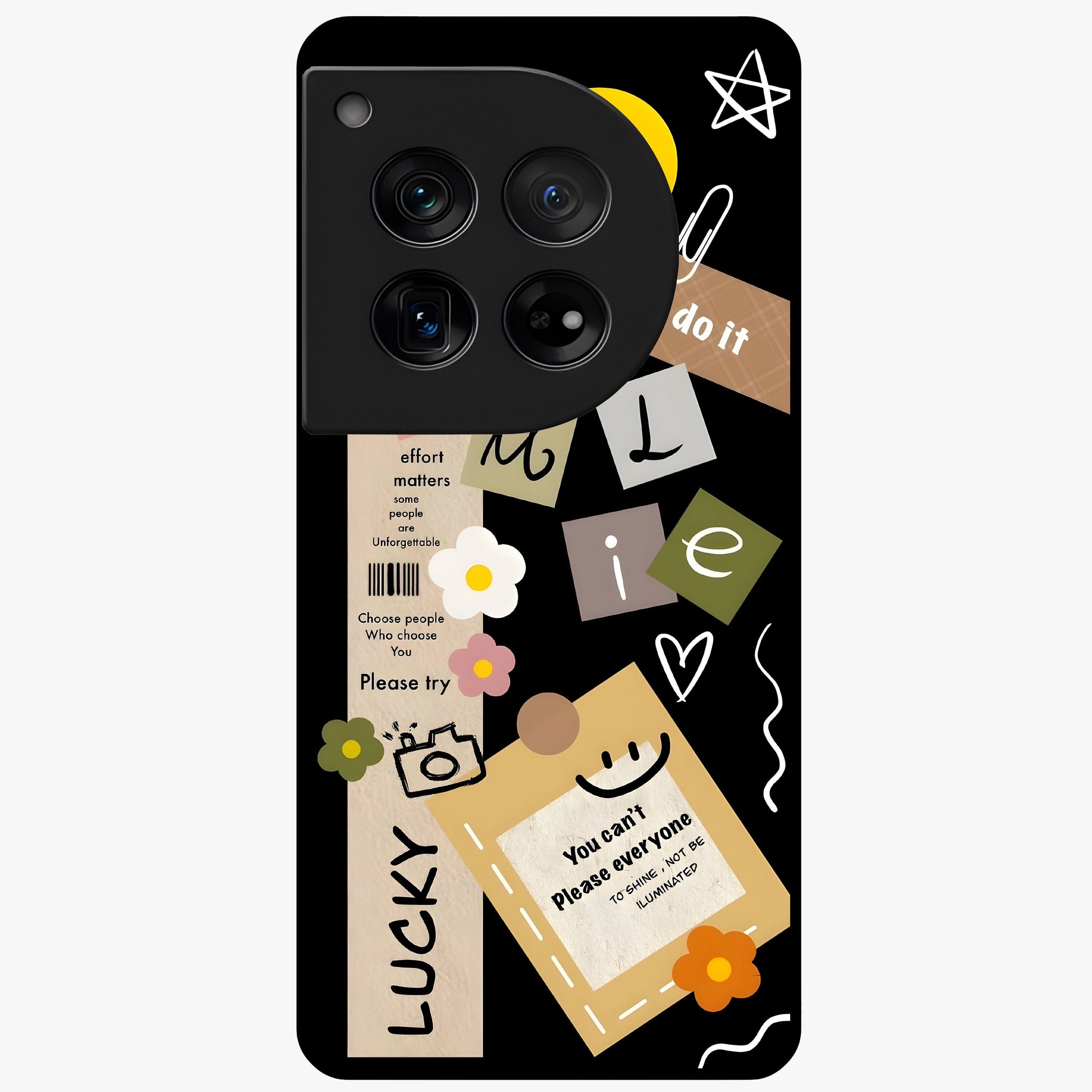 Lucky Aesthetic Collage Case Glass Case for 1+12 vibrant front view featuring layered aesthetic collage artwork
