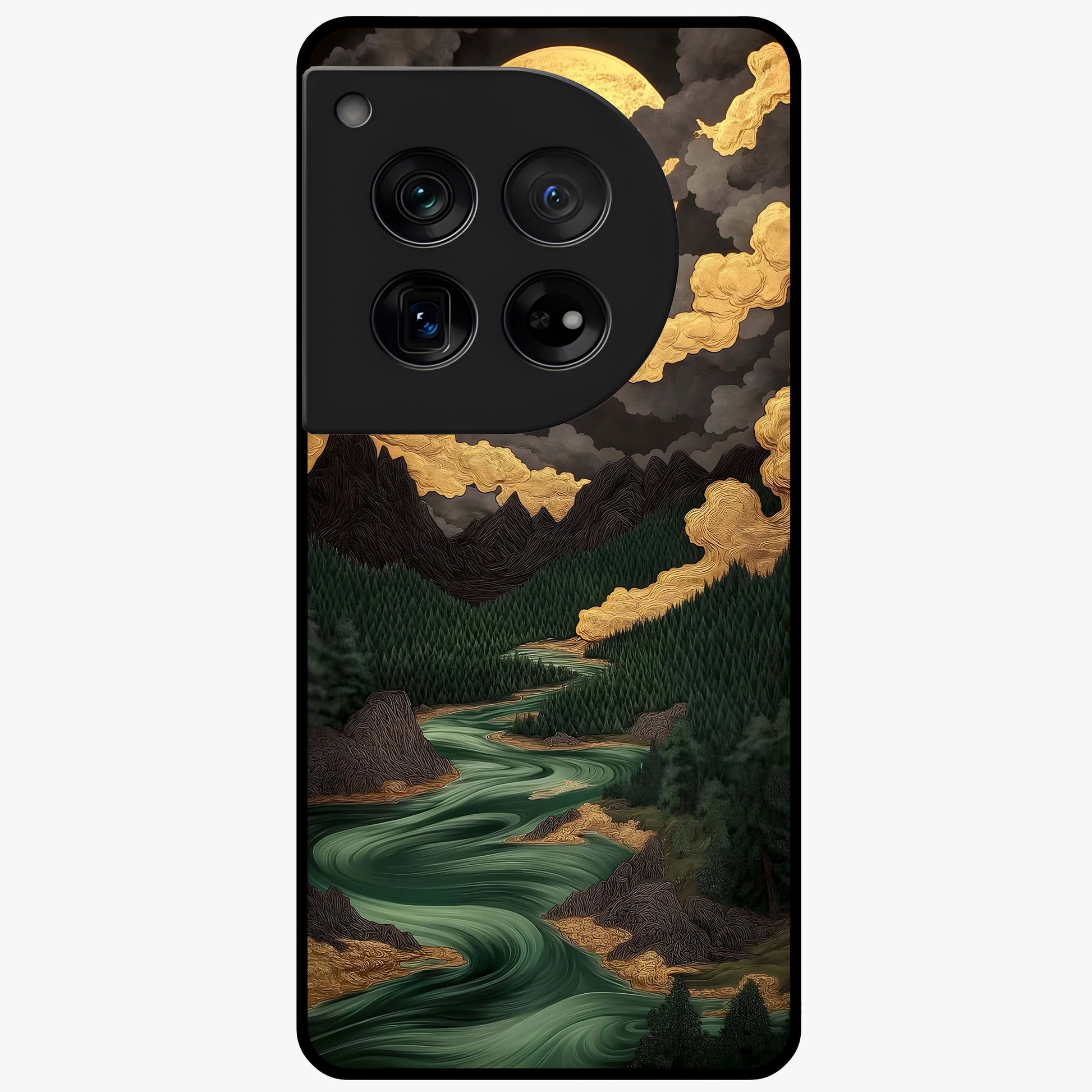 Lunar Silk Garden Glass Case for 1+12 elegant front view featuring floral artwork with soft lunar tones