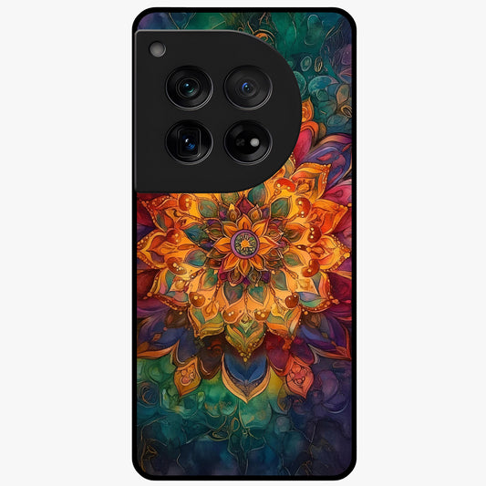 Mandala Vibrants Glass Case for 1+12 artistic front view featuring colorful mandala pattern artwork