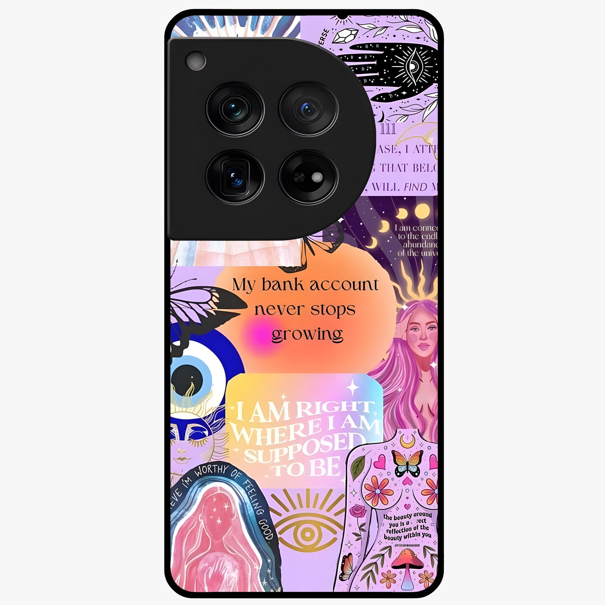Manifestation Collage Glass Case for 1+12 creative front view featuring aesthetic vision board collage artwork