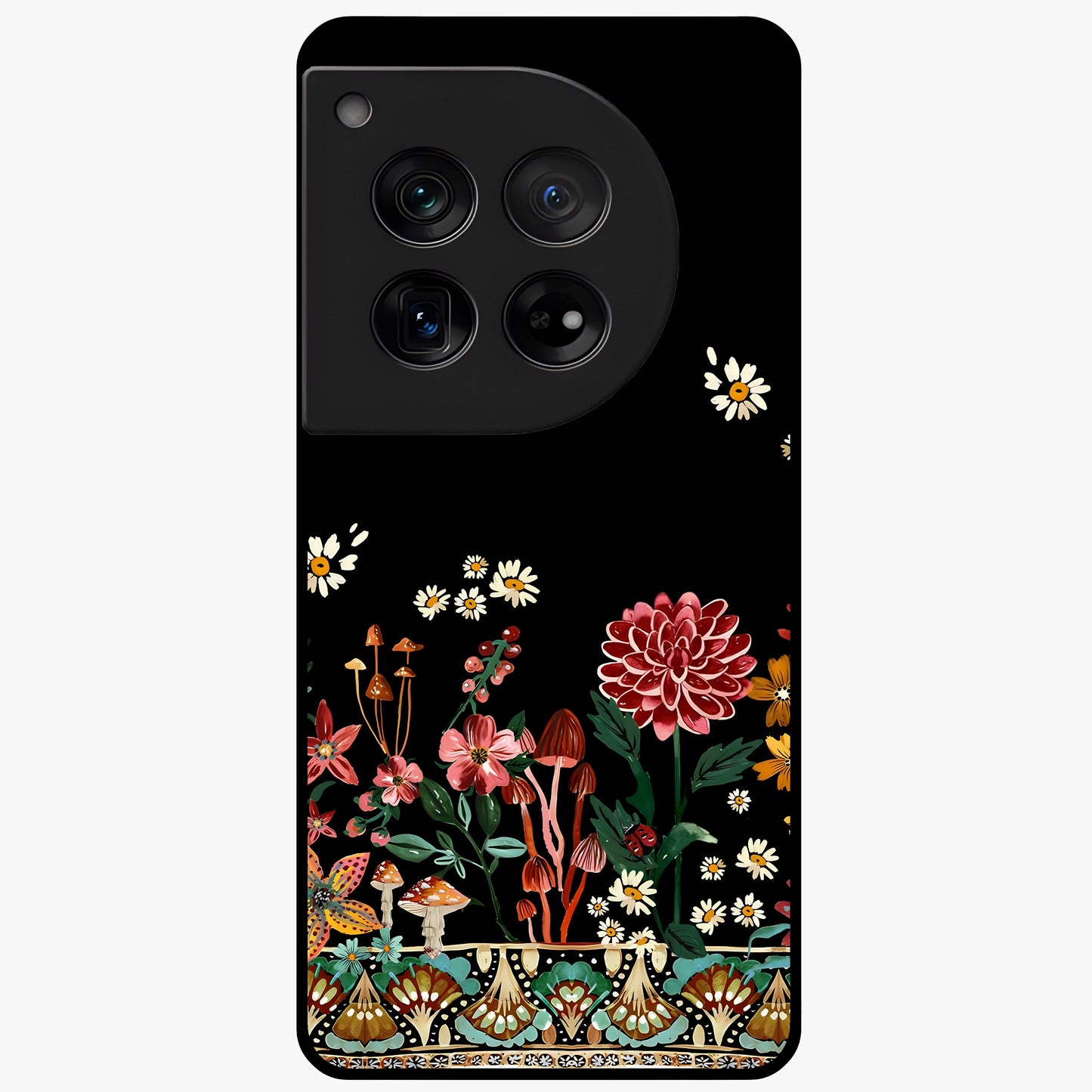 Midnight Bloom Pattern Glass Case for 1+12 elegant front view featuring floral artwork on deep night background