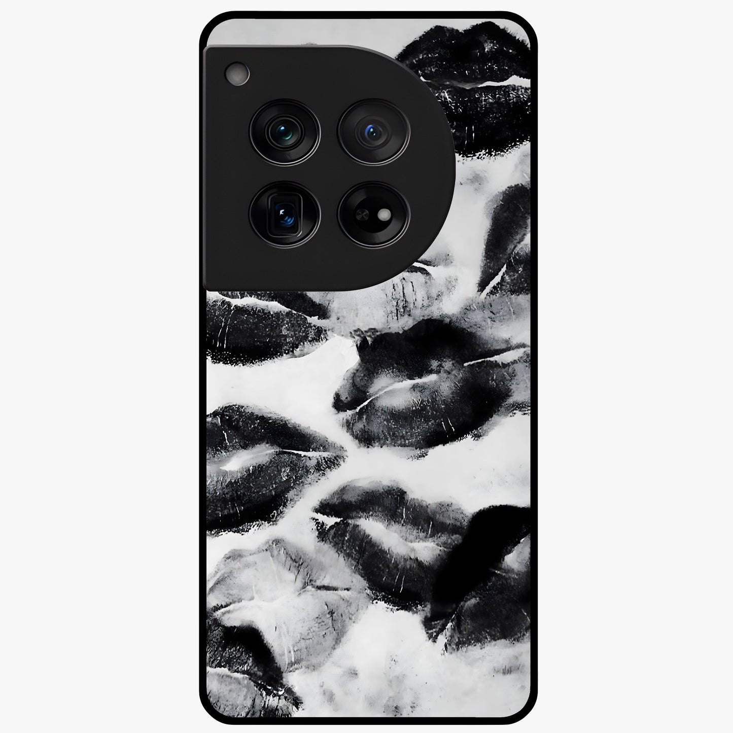 Midnight Kiss Marks Glass Case for 1+12 bold front view featuring romantic kiss mark artwork on dark background