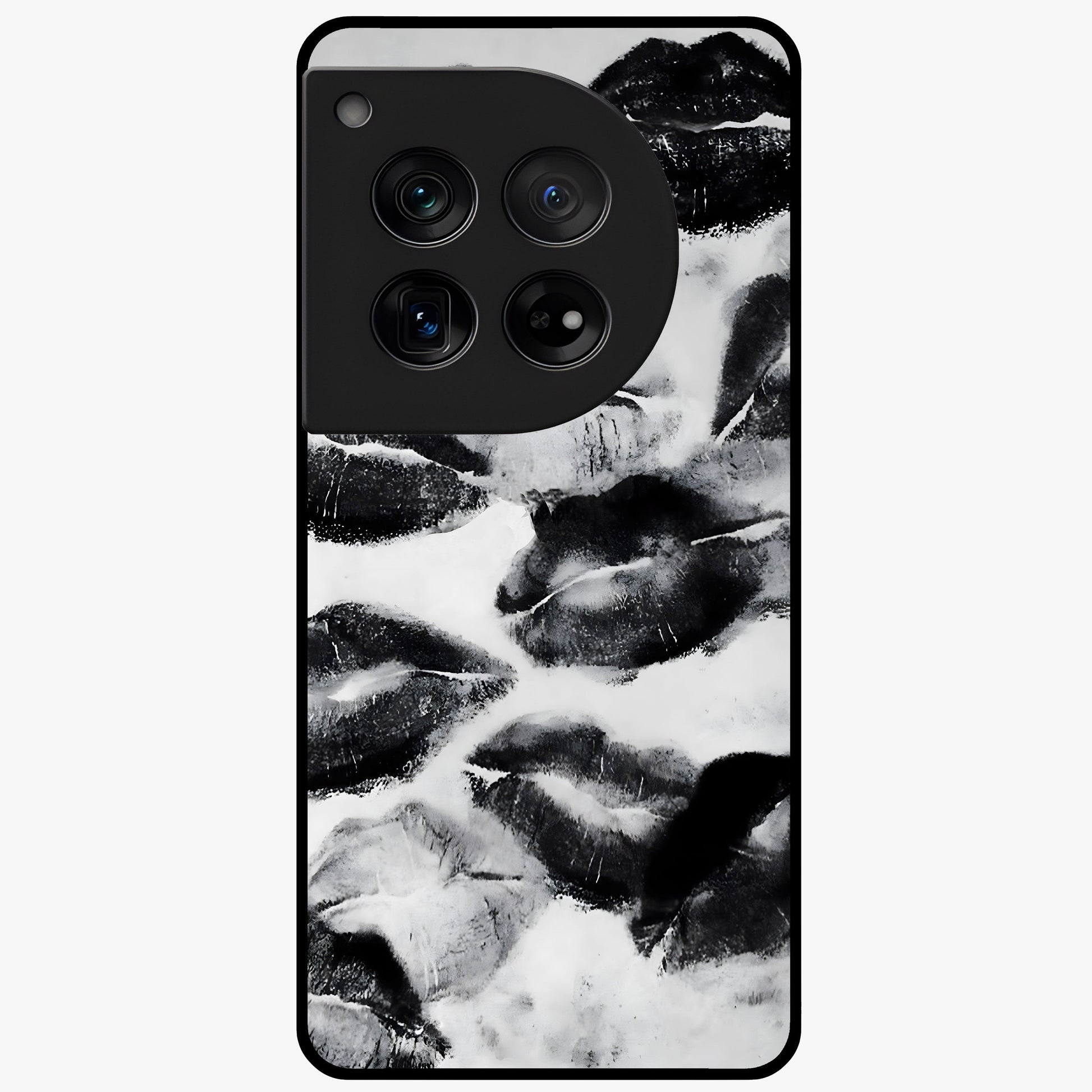 Midnight Kiss Marks Glass Case for 1+12 bold front view featuring romantic kiss mark artwork on dark background
