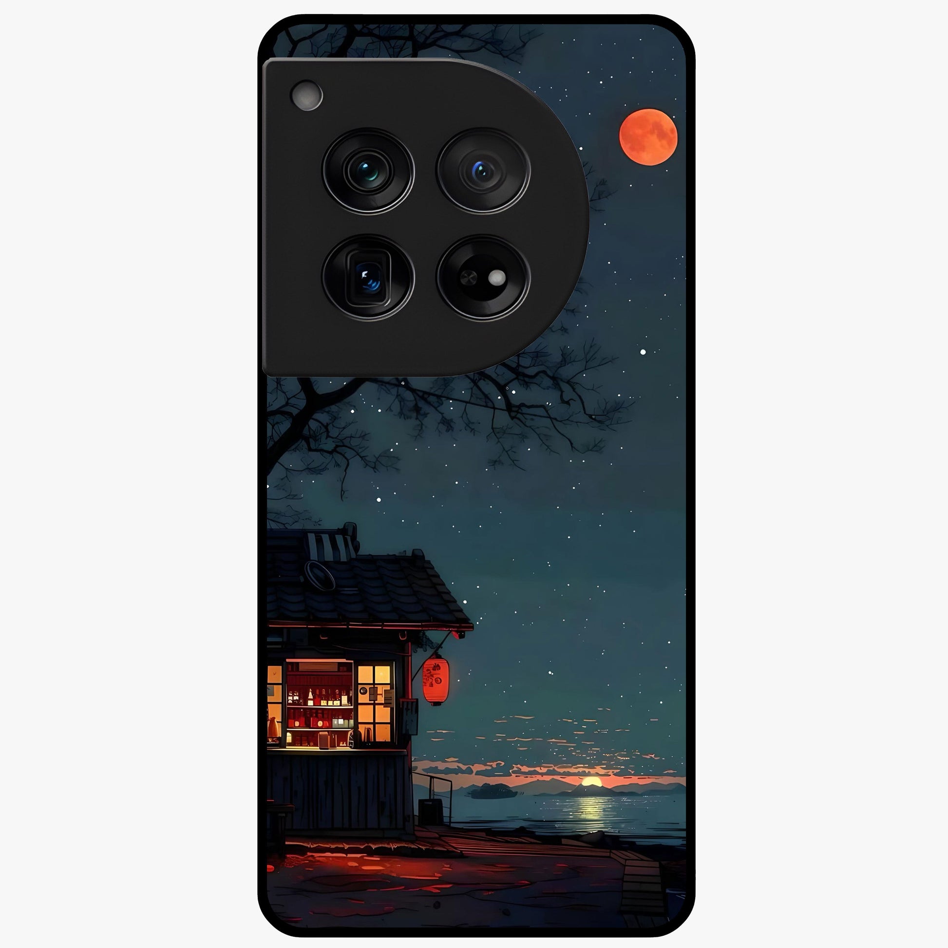 Midnight Lantern Glow Glass Case for 1+12 serene front view featuring glowing lantern artwork under night sky