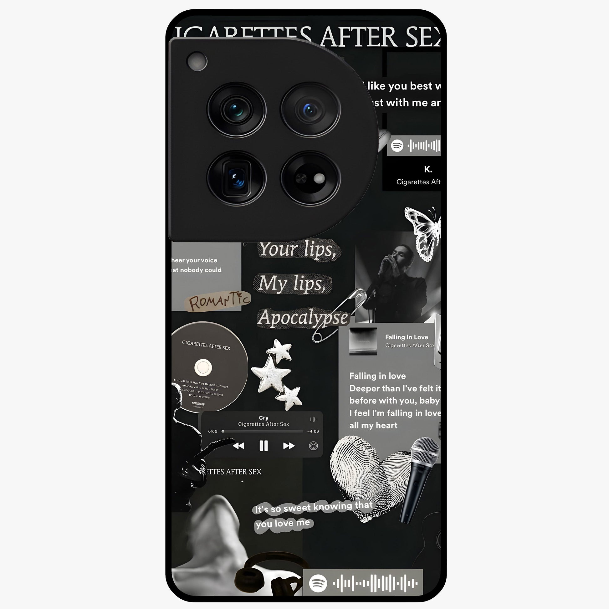 Midnight Love Glass Case for 1+12 romantic front view featuring subtle love inspired artwork in dark tones