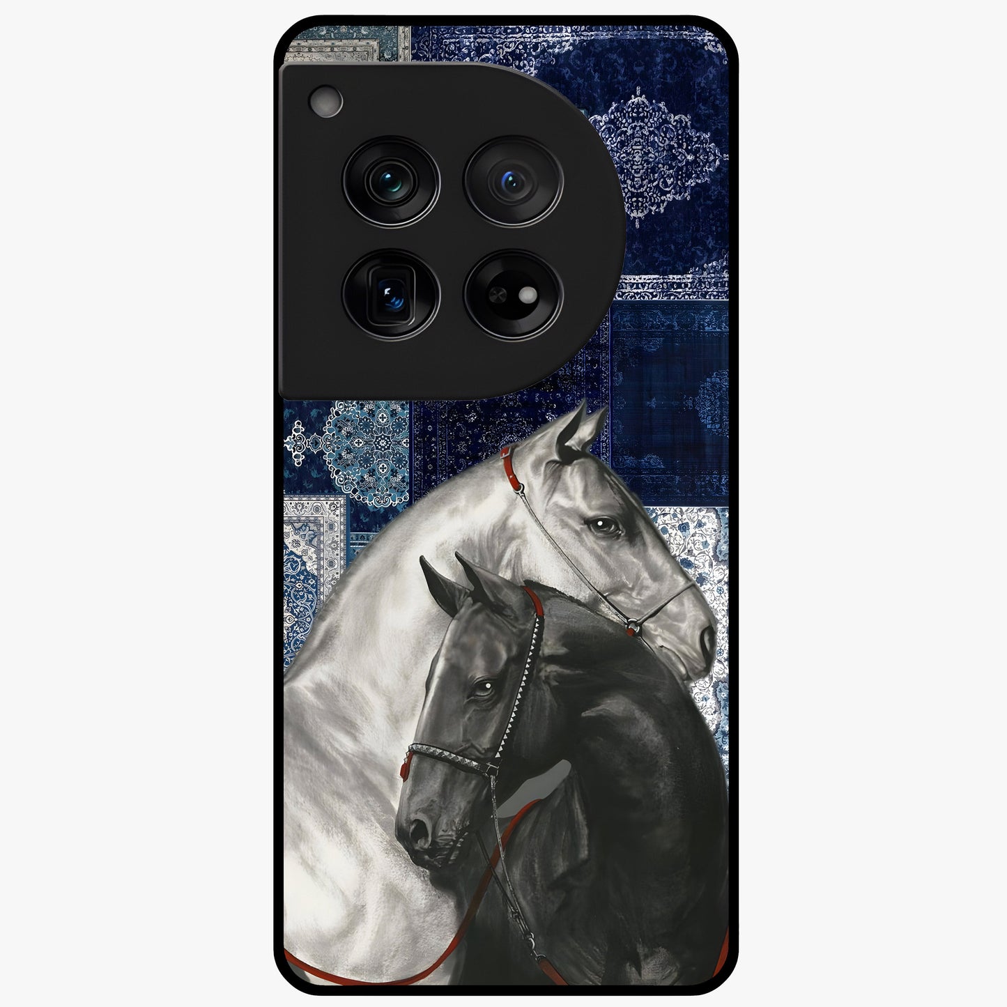 Midnight Stallion Blues Glass Case for 1+12 powerful front view featuring horse artwork in deep blue night tones