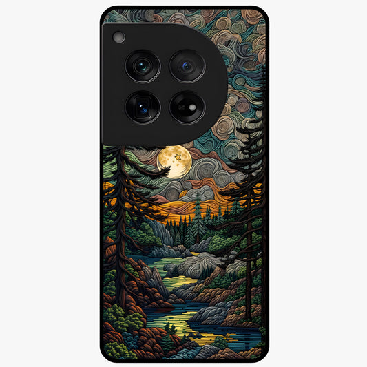 Moonlight Forest Dream Glass Case for 1+12 dreamy front view featuring forest artwork under glowing moonlight