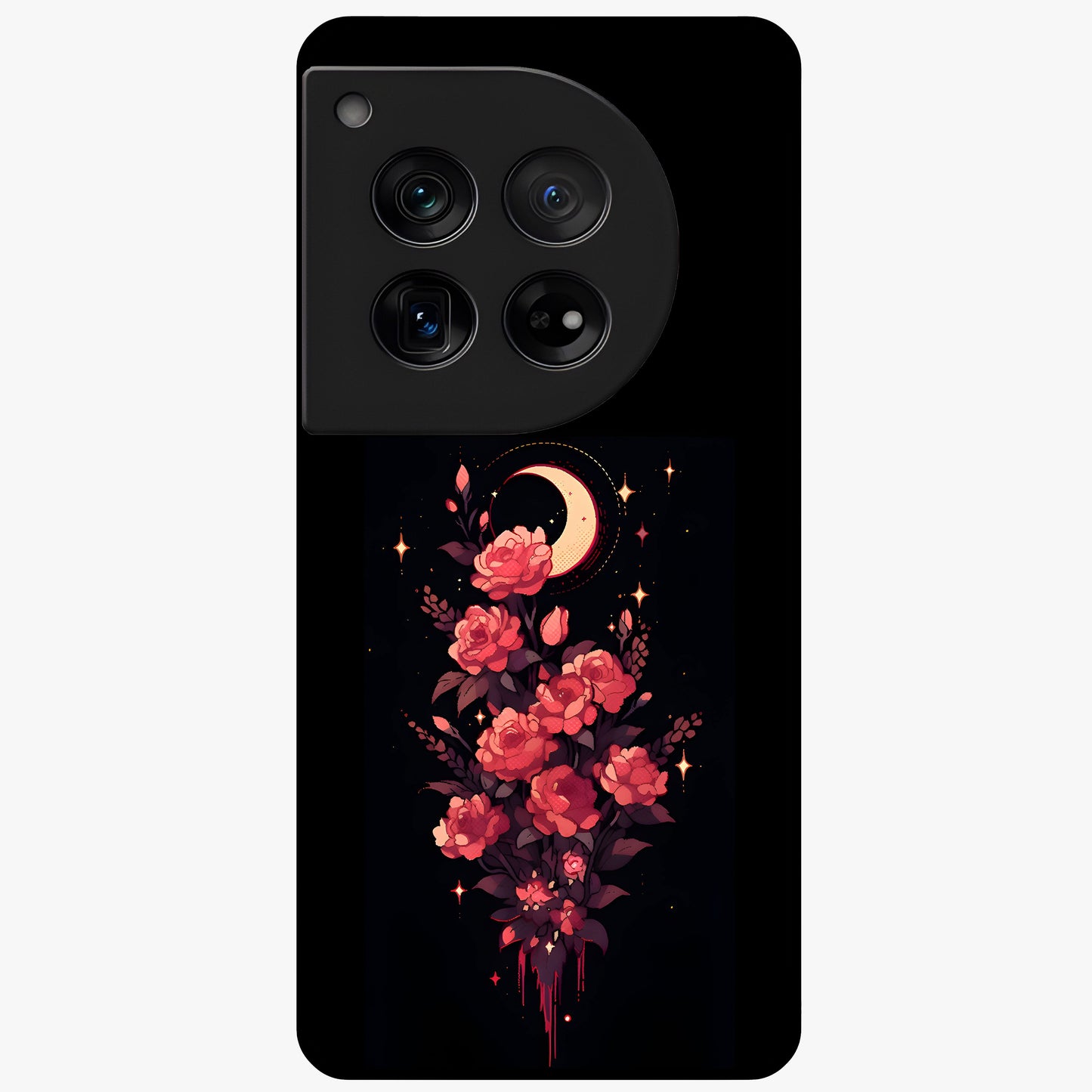 Moonlit Floral Elegance Glass Case for 1+12 graceful front view featuring sophisticated floral artwork on dark backdrop