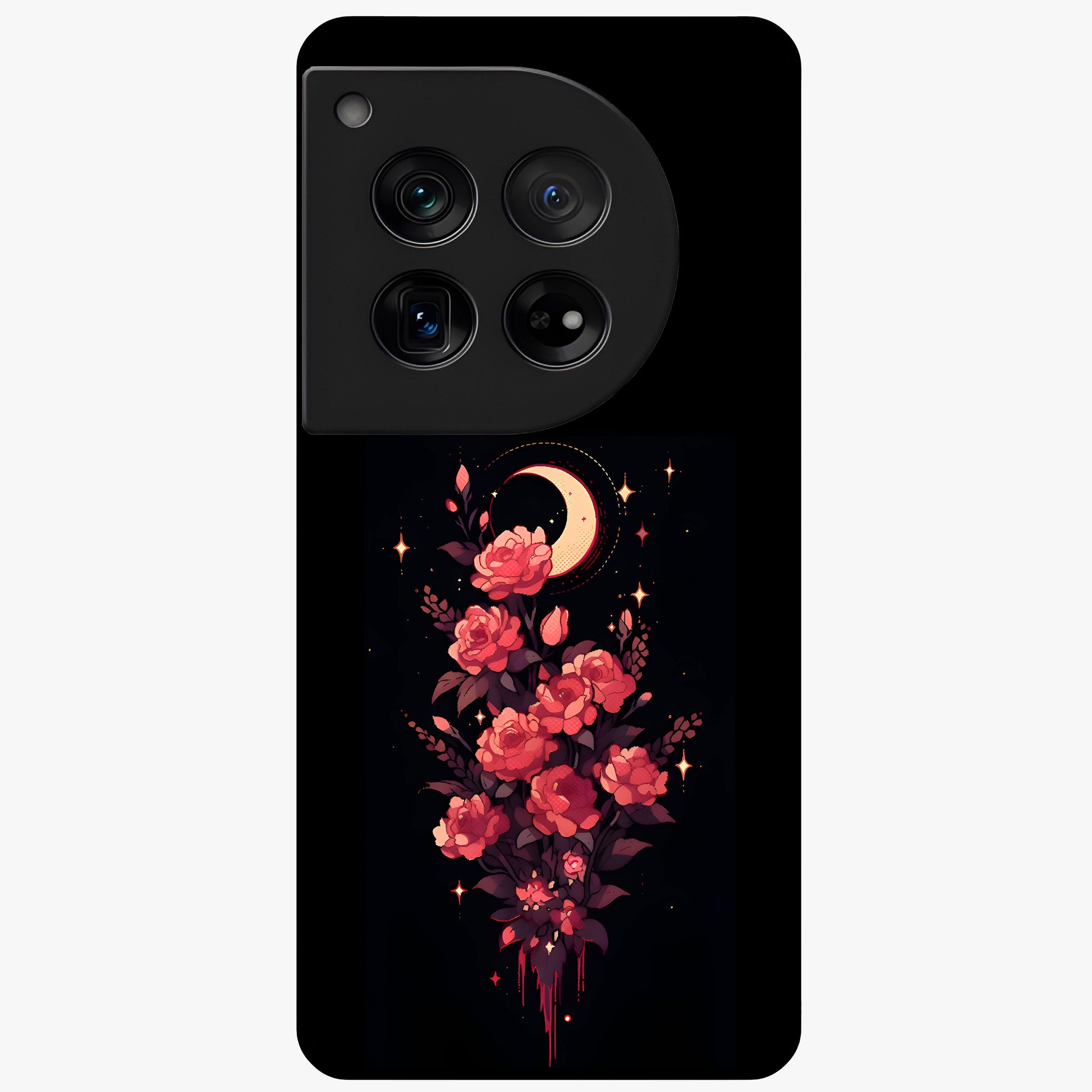 Moonlit Floral Elegance Glass Case for 1+12 graceful front view featuring sophisticated floral artwork on dark backdrop