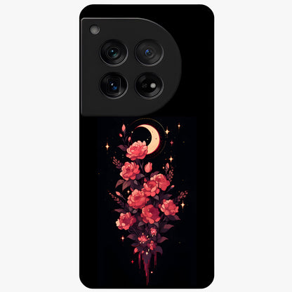 Moonlit Floral Elegance Glass Case for 1+12 graceful front view featuring sophisticated floral artwork on dark backdrop