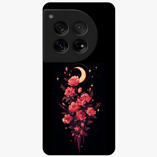 Moonlit Floral Elegance Glass Case for 1+12 graceful front view featuring sophisticated floral artwork on dark backdrop