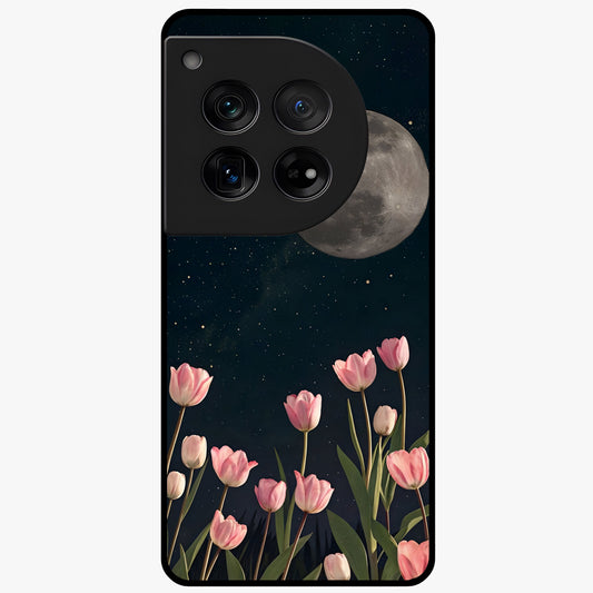 Moonlit Night Tulip Glass Case for 1+12 serene front view featuring tulip floral artwork in midnight tones