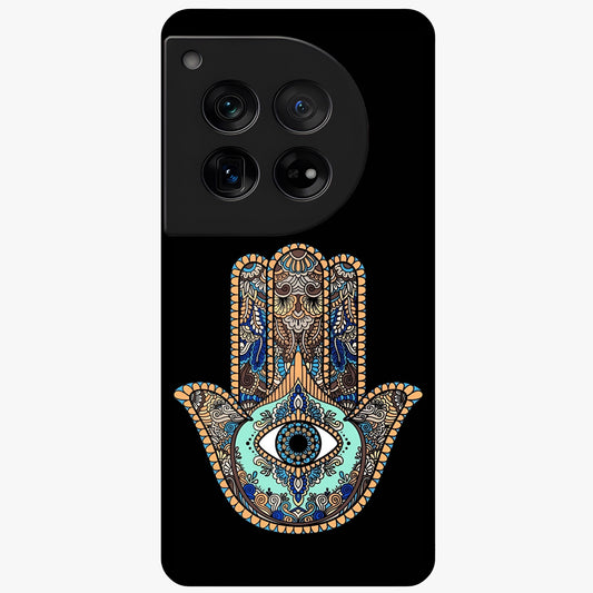 Mystic Hamsa Eye Glass Case for 1+12 symbolic front view featuring traditional hamsa eye artwork
